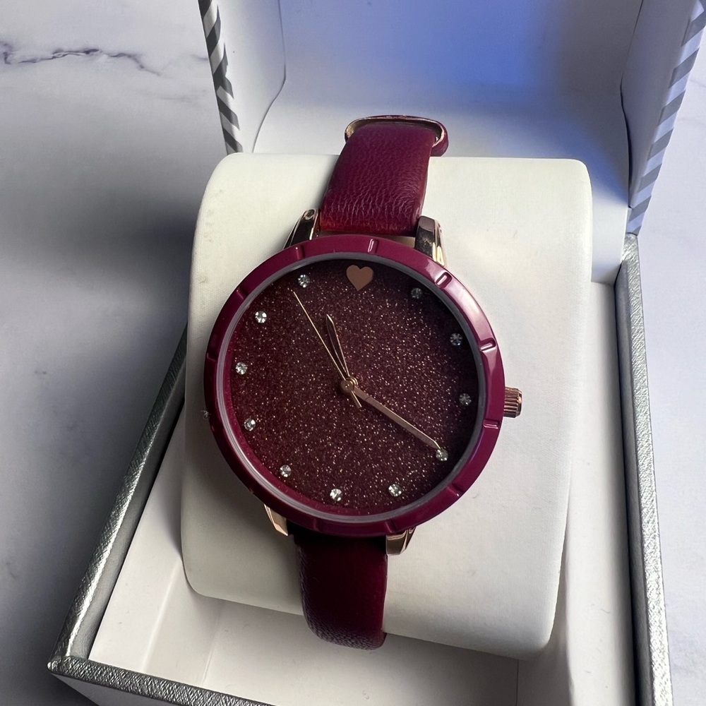 INC Red Glitter Heart Watch